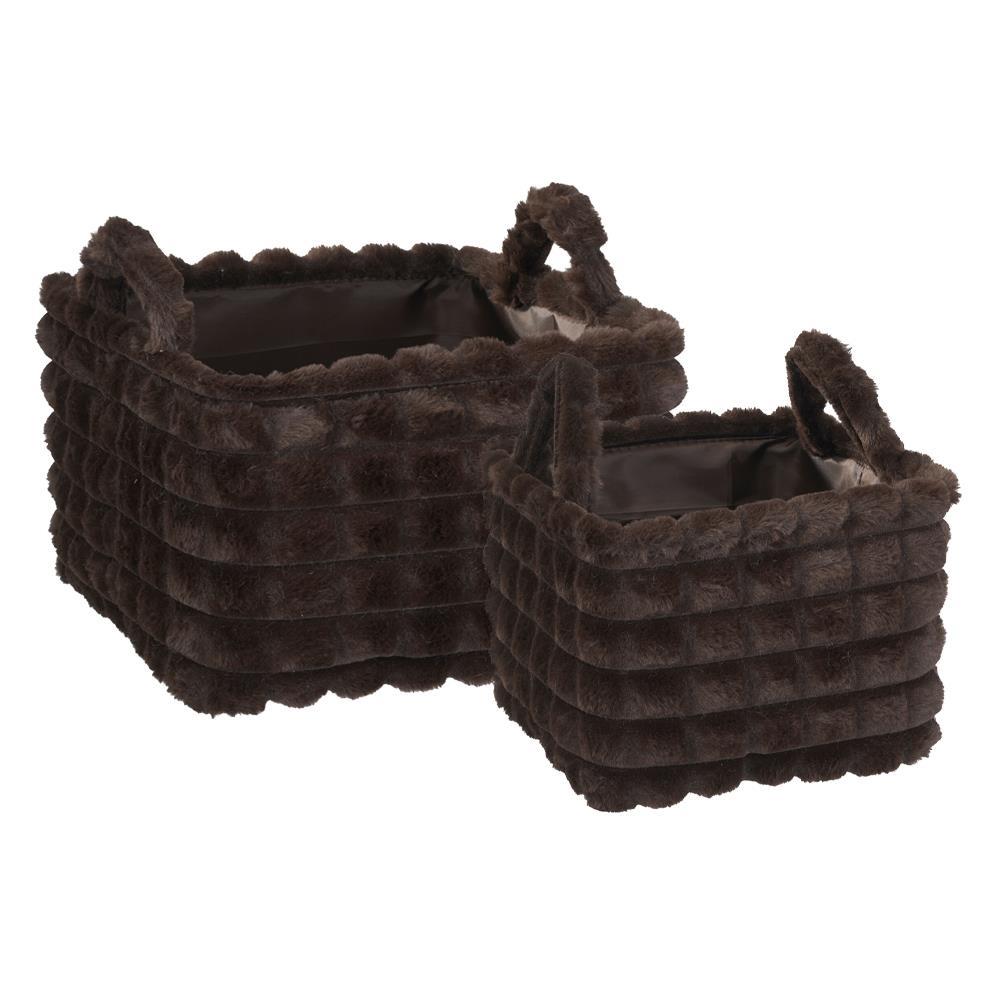 Καλάθια υφασμάτινα σετ 2τμχ καφέ λωρίδες