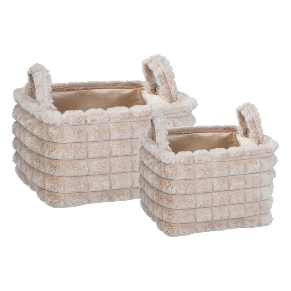 Καλάθια υφασμάτινα σετ 2τμχ μπεζ λωρίδες
