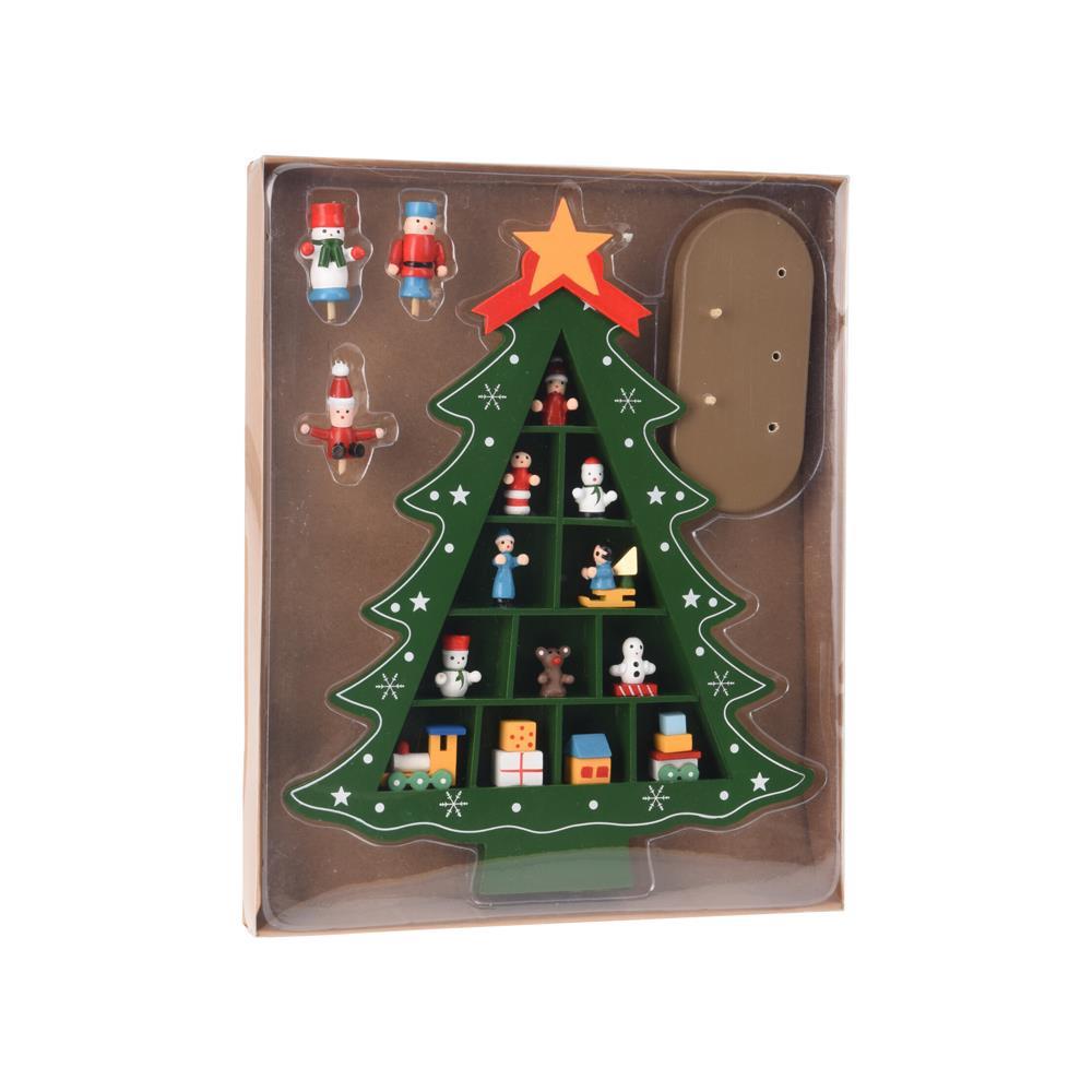 Χριστουγεννιάτικο δέντρο με κρεμαστά διακοσμητικά ξύλινο Υ30,5x23x6εκ.