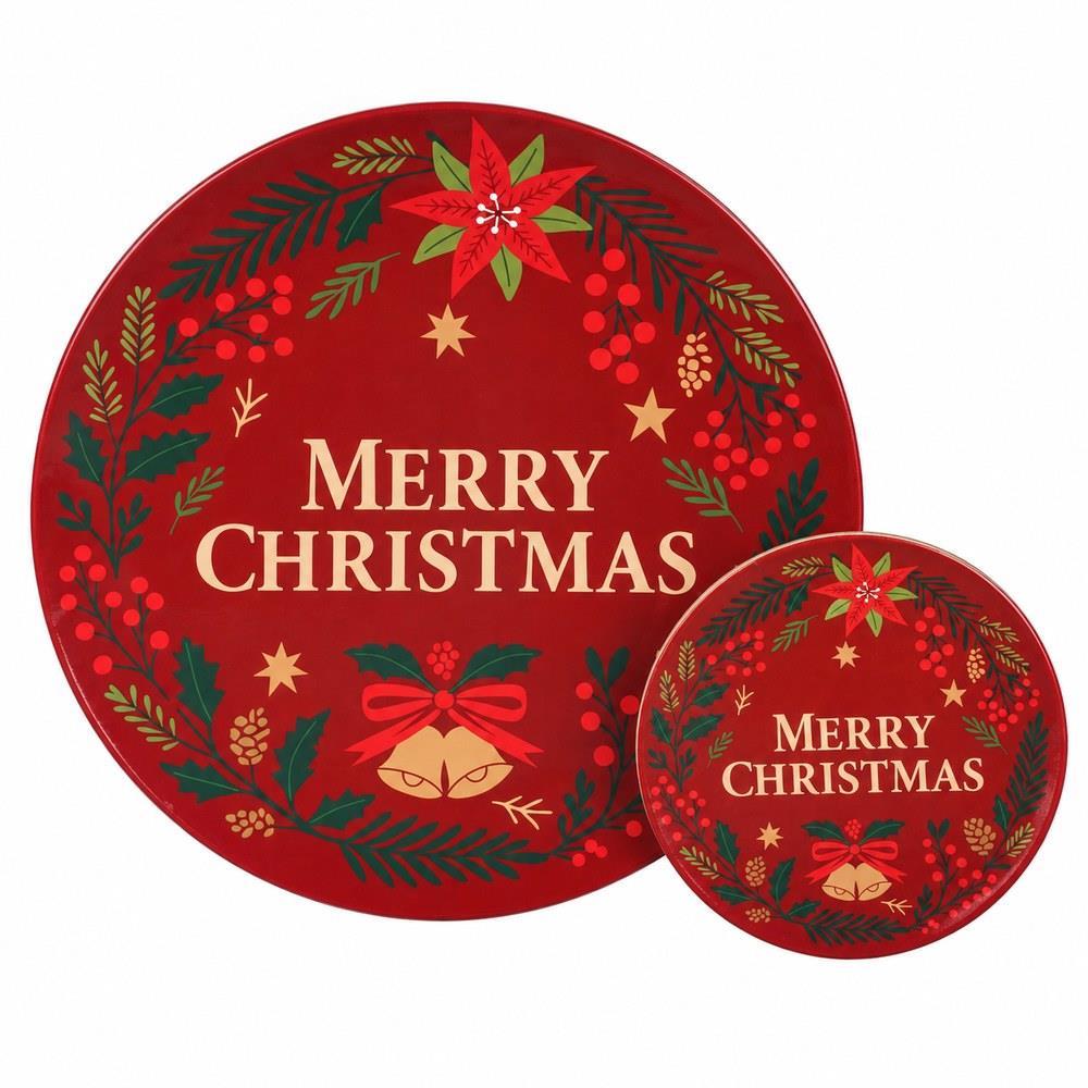 Σετ σουπλά και 4 σουβέρ Χριστουγεννιάτικο Merry Christmas κόκκινο 8 τεμ.