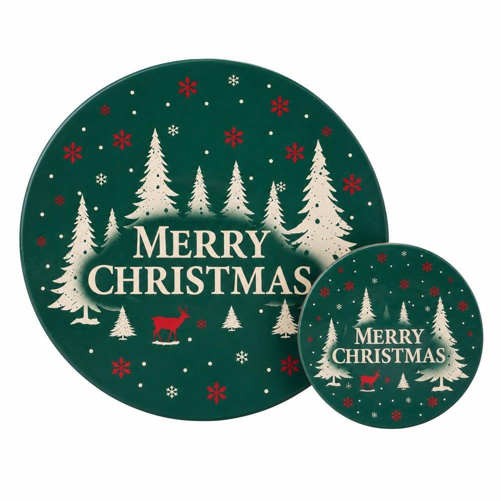 Σετ σουπλά και 4 σουβέρ Χριστουγεννιάτικο Merry Christmas πράσινο 8 τεμ.