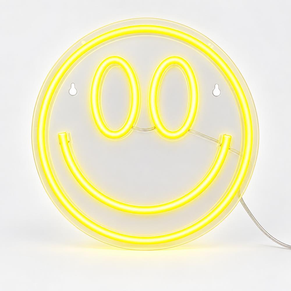 Φωτιζόμενο διακοσμητικό LED Neon Smiley κίτρινο 25x25εκ.