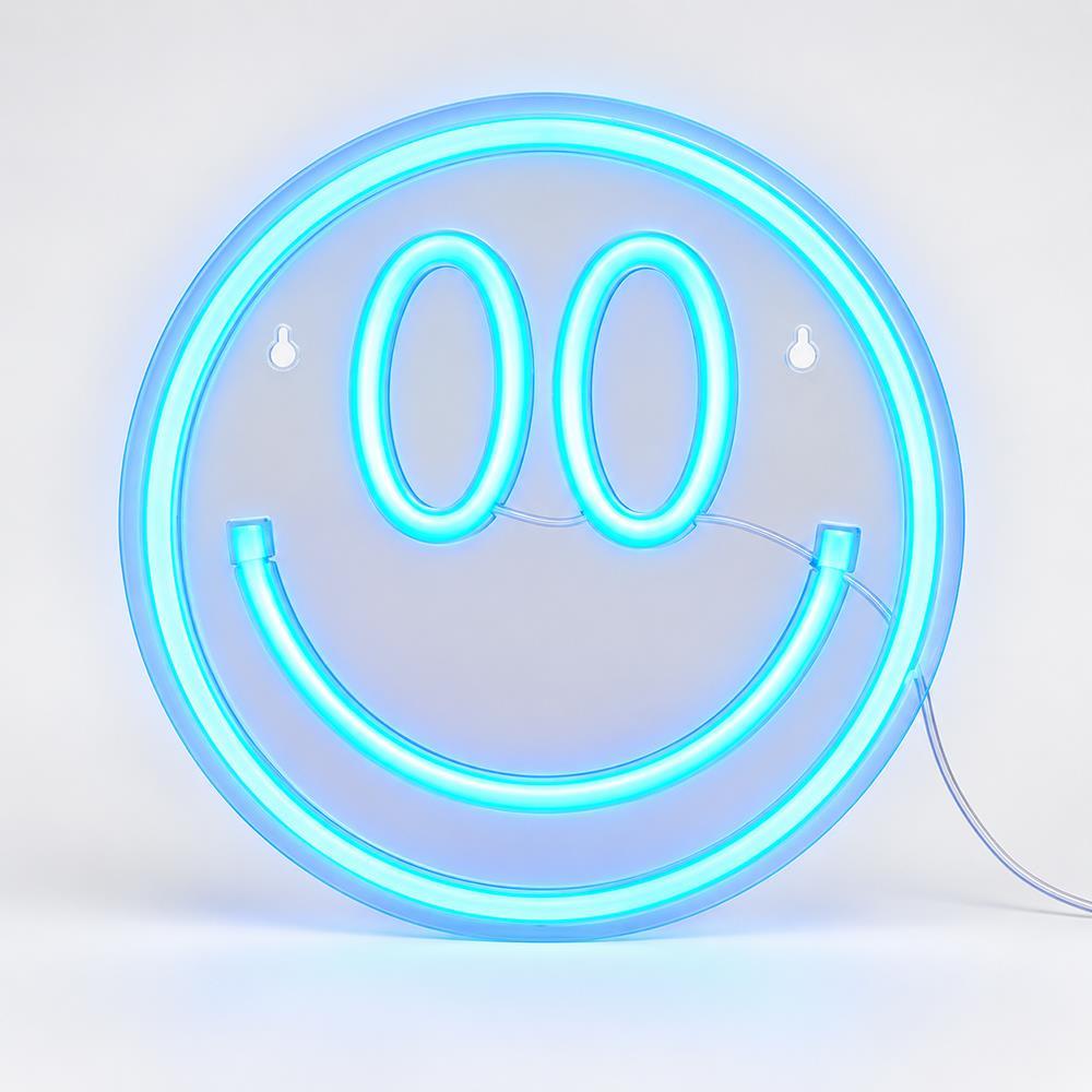 Φωτιζόμενο διακοσμητικό LED Neon Smiley μπλε 25x25εκ.