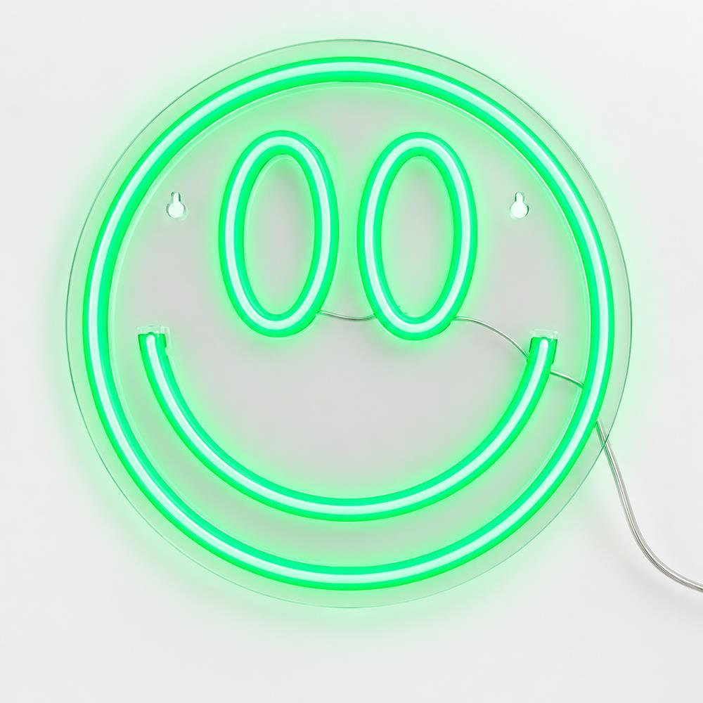 Φωτιζόμενο διακοσμητικό LED Neon Smiley πράσινο 25x25εκ.