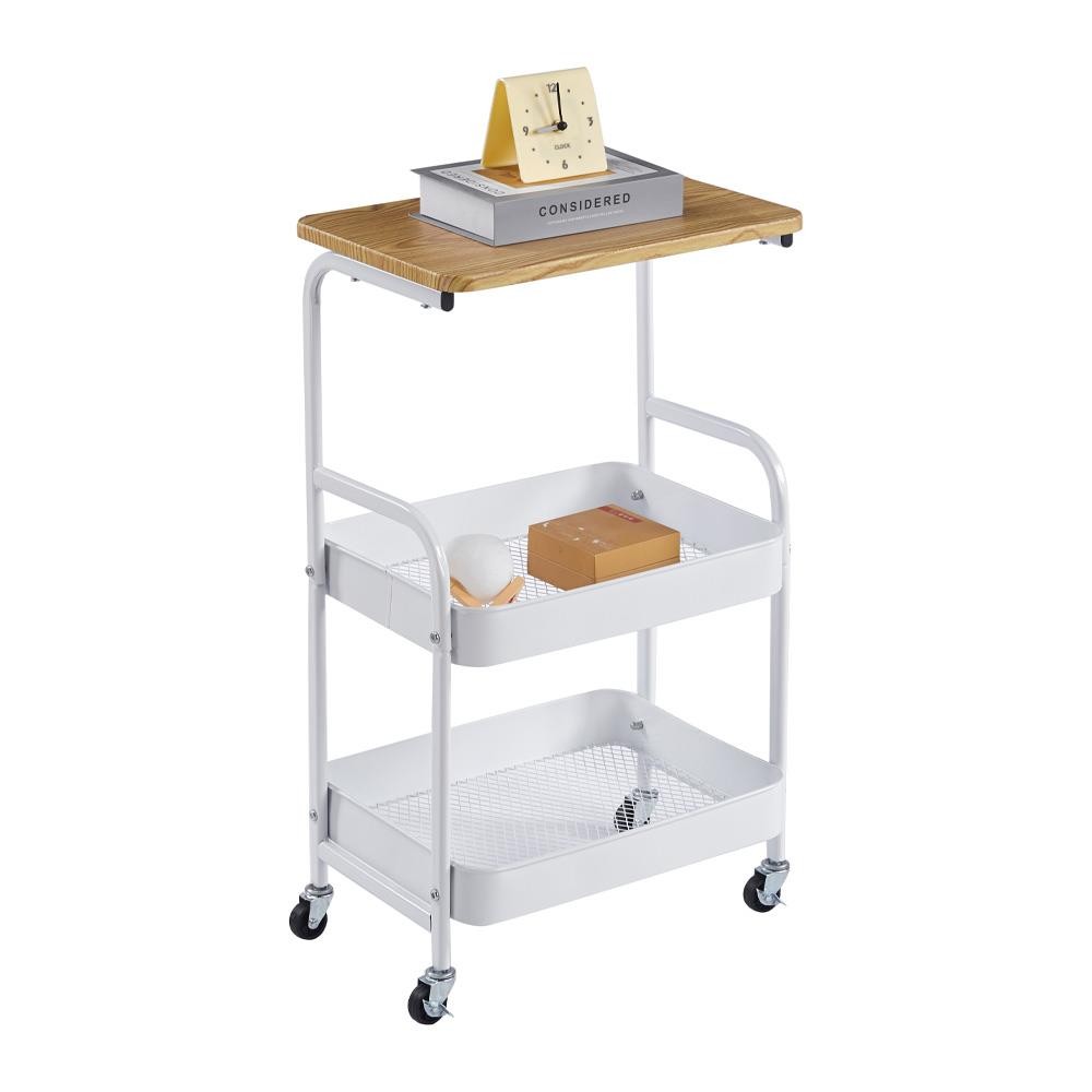 Τρόλεϊ- καλάθι Υ77x43x30εκ. μεταλλικό με ξύλινη επιφάνεια λευκό