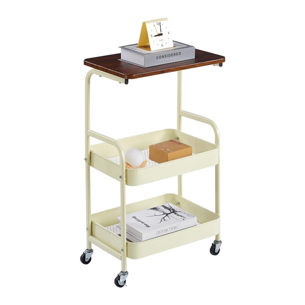 Τρόλεϊ- καλάθι Υ77x43x30εκ. μεταλλικό με ξύλινη επιφάνεια κίτρινο