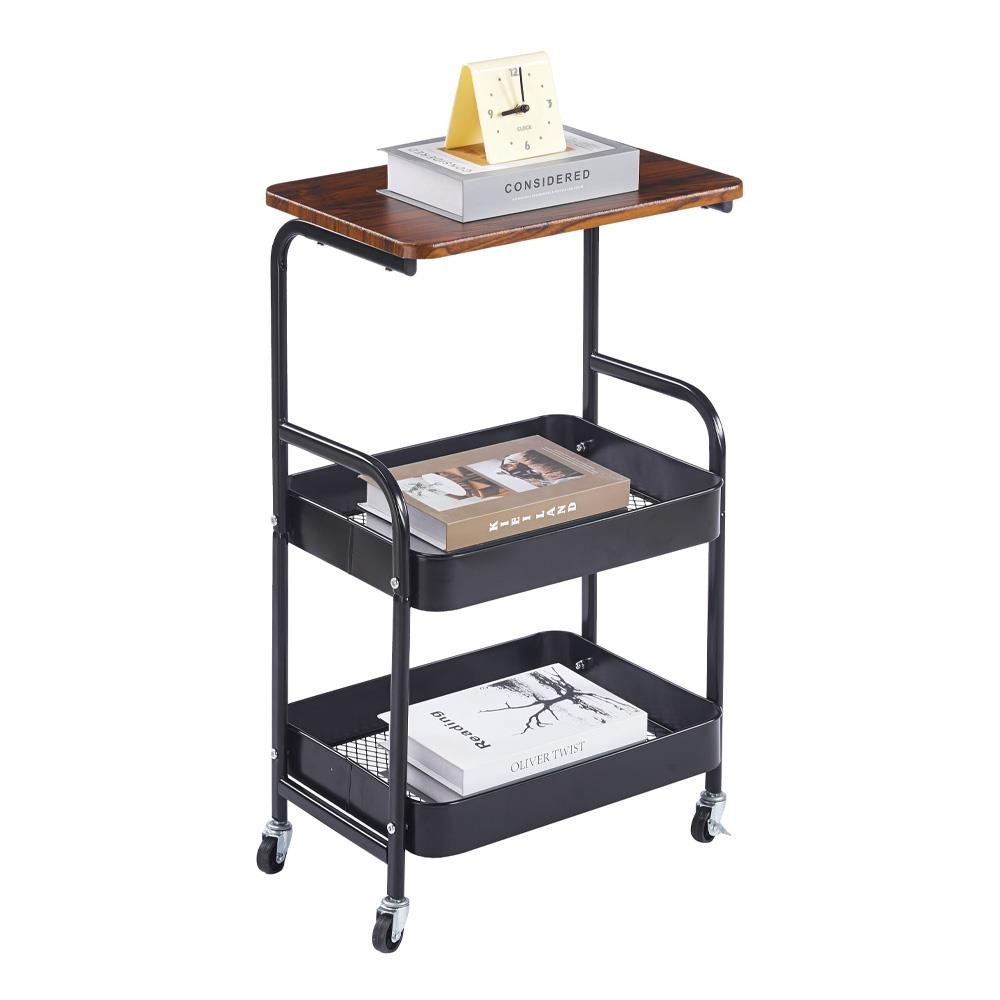 Τρόλεϊ- καλάθι Υ77x43x30εκ. μεταλλικό με ξύλινη επιφάνεια μαύρο