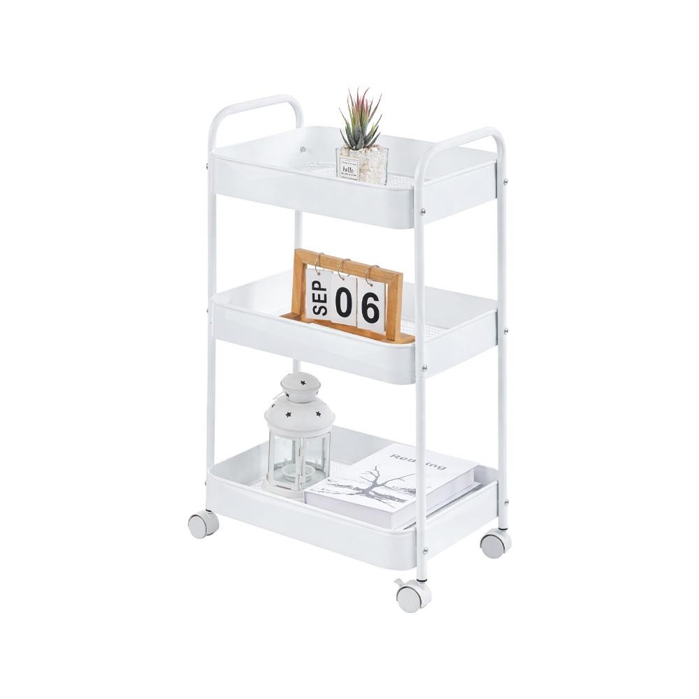 Τρόλεϊ- καλάθι Υ70.5x43x30εκ. μεταλλικό με 3 θήκες αποθήκευσης λευκό