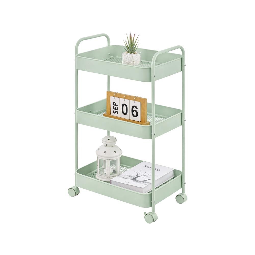 Τρόλεϊ- καλάθι Υ70.5x43x30εκ. μεταλλικό με 3 θήκες αποθήκευσης πράσινο