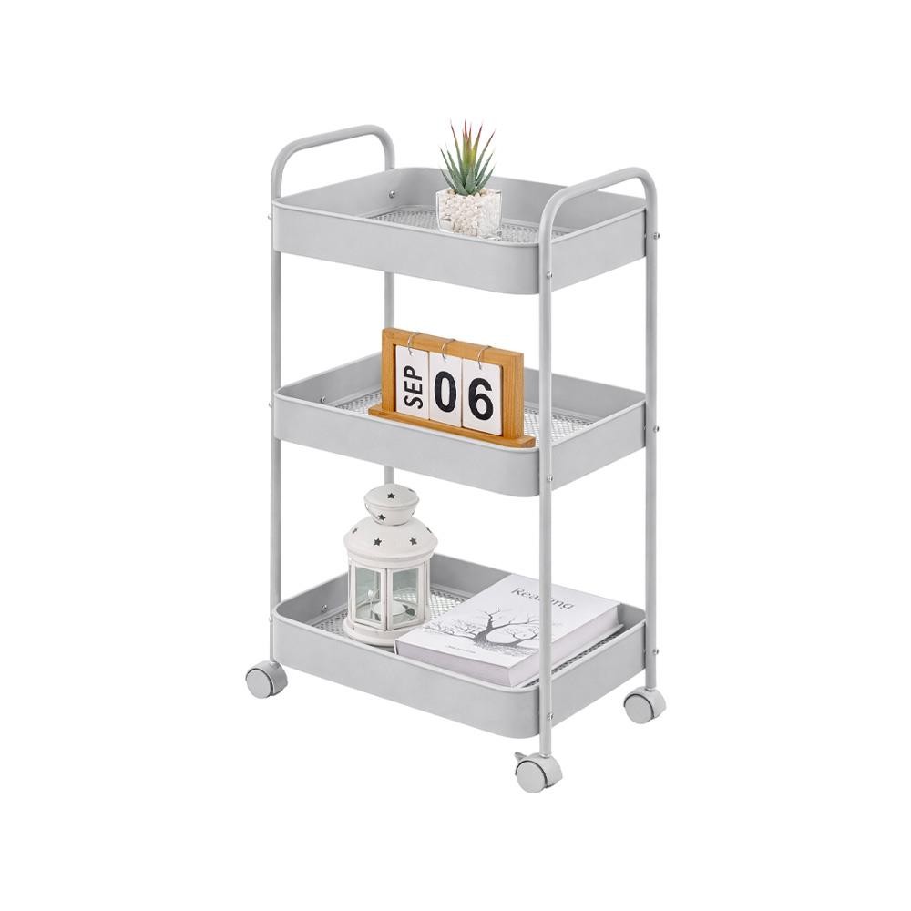 Τρόλεϊ- καλάθι Υ70.5x43x30εκ. μεταλλικό με 3 θήκες αποθήκευσης γκρι