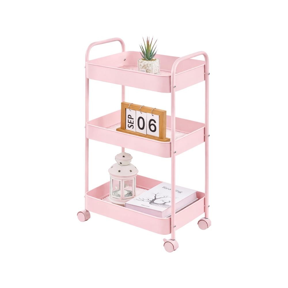 Τρόλεϊ- καλάθι Υ70.5x43x30εκ. μεταλλικό με 3 θήκες αποθήκευσης ροζ