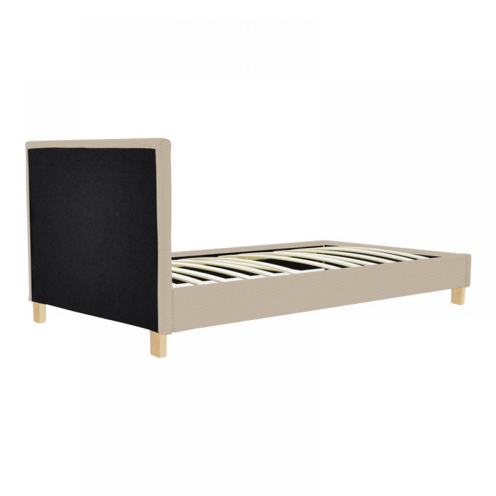 Κρεβάτι Nevil pakoworld ύφασμα εκρού με ξύλινο πόδι σε φυσική απόχρωση 90x190εκ