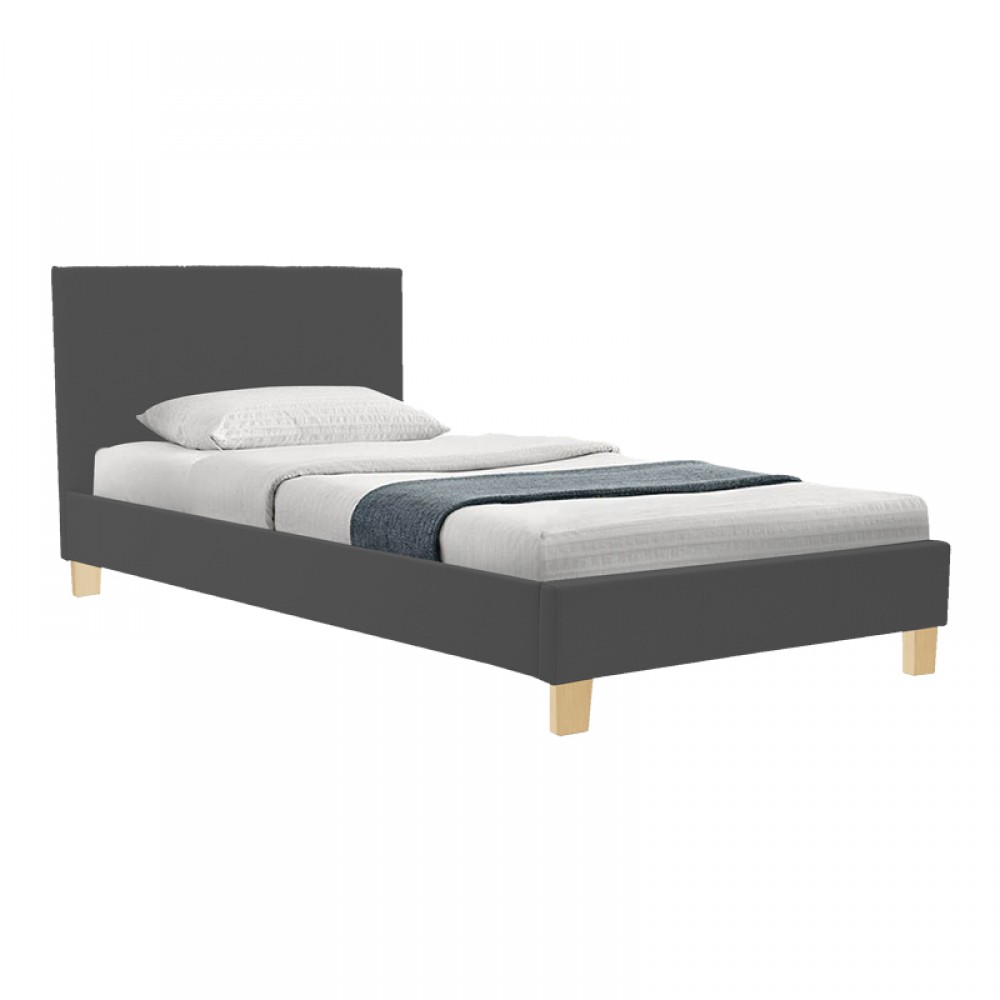 Κρεβάτι Nevil pakoworld ύφασμα ανθρακί με ξύλινο πόδι σε φυσική απόχρωση 100x200εκ