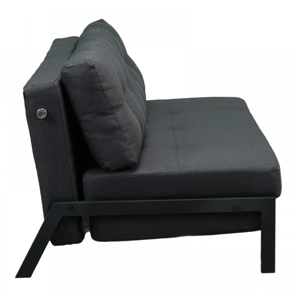 Καναπές 2θέσιος-κρεβάτι Fancy pakoworld ύφασμα σε ανθρακί απόχρωση με μαύρο πόδι 150x92x77εκ