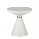 Βοηθητικό τραπέζι Coozlin Inart sintered stone σε απόχρωση λευκό μαρμάρου με λευκό-χρυσό μέταλλο Φ50x50εκ