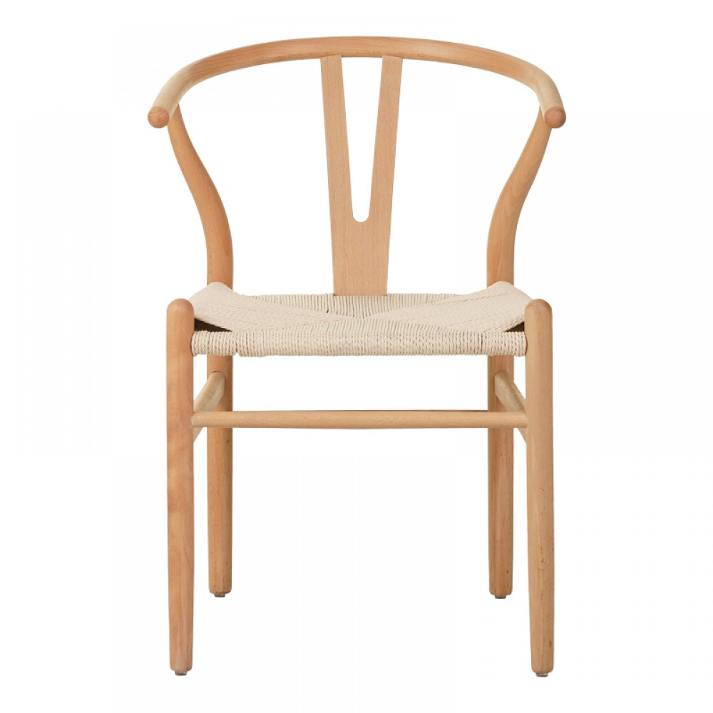 Καρέκλα Wishbone pakoworld rubberwood-σχοινί σε φυσική απόχρωση 53.5x57x74εκ