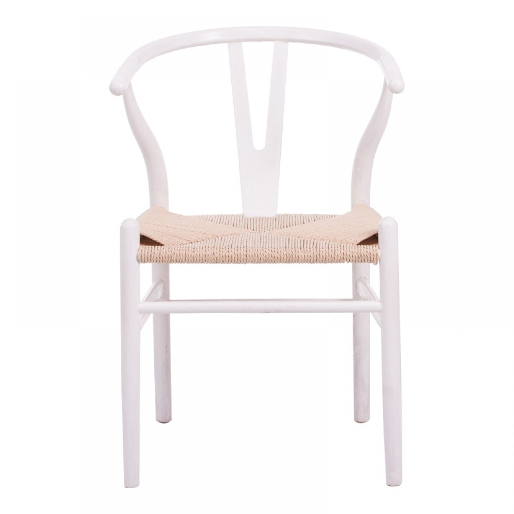 Καρέκλα Wishbone pakoworld rubberwood-σχοινί σε λευκή απόχρωση 53.5x57x74εκ