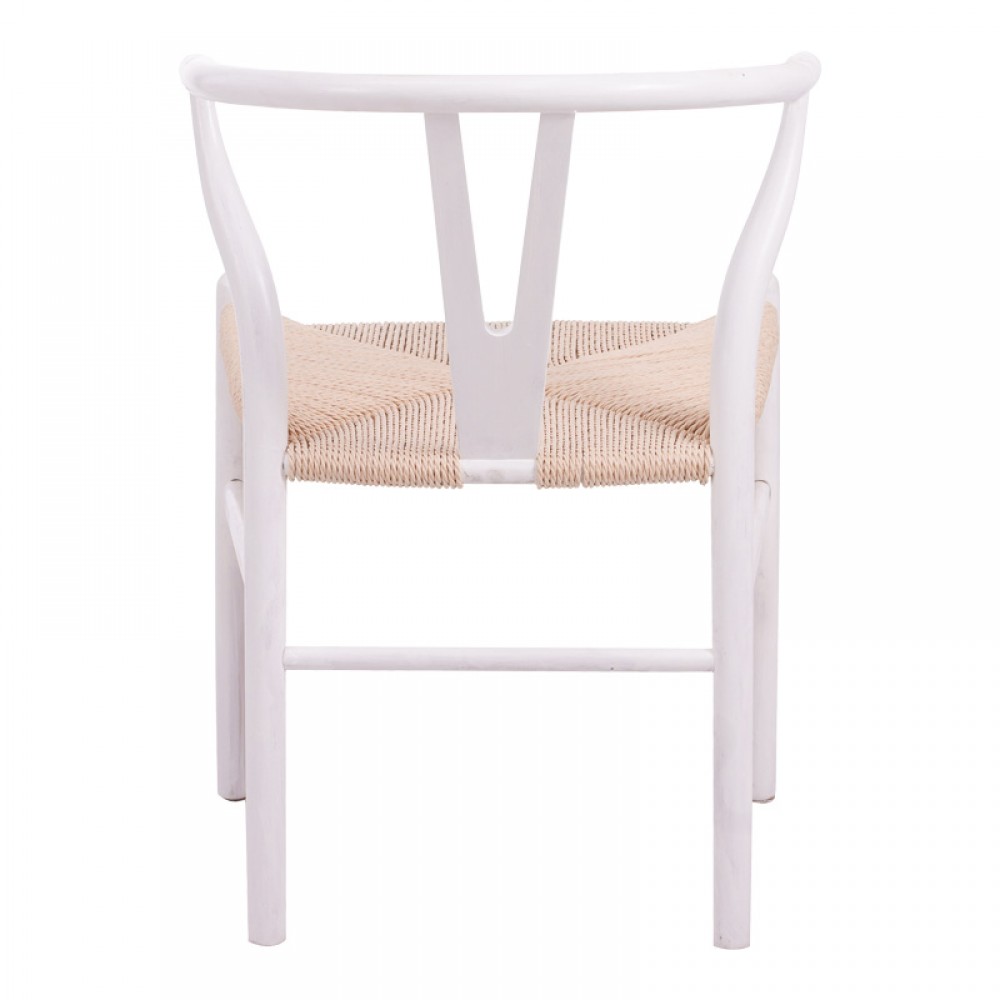 Καρέκλα Wishbone pakoworld rubberwood-σχοινί σε λευκή απόχρωση 53.5x57x74εκ