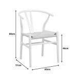 Καρέκλα Wishbone pakoworld rubberwood-σχοινί σε λευκή απόχρωση 53.5x57x74εκ