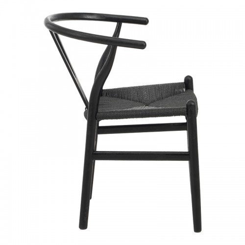 Καρέκλα Wishbone pakoworld rubberwood-σχοινί σε μαύρη απόχρωση 53.5x57x74εκ