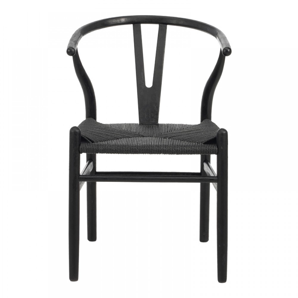 Καρέκλα Wishbone pakoworld rubberwood-σχοινί σε μαύρη απόχρωση 53.5x57x74εκ