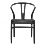 Καρέκλα Wishbone pakoworld rubberwood-σχοινί σε μαύρη απόχρωση 53.5x57x74εκ