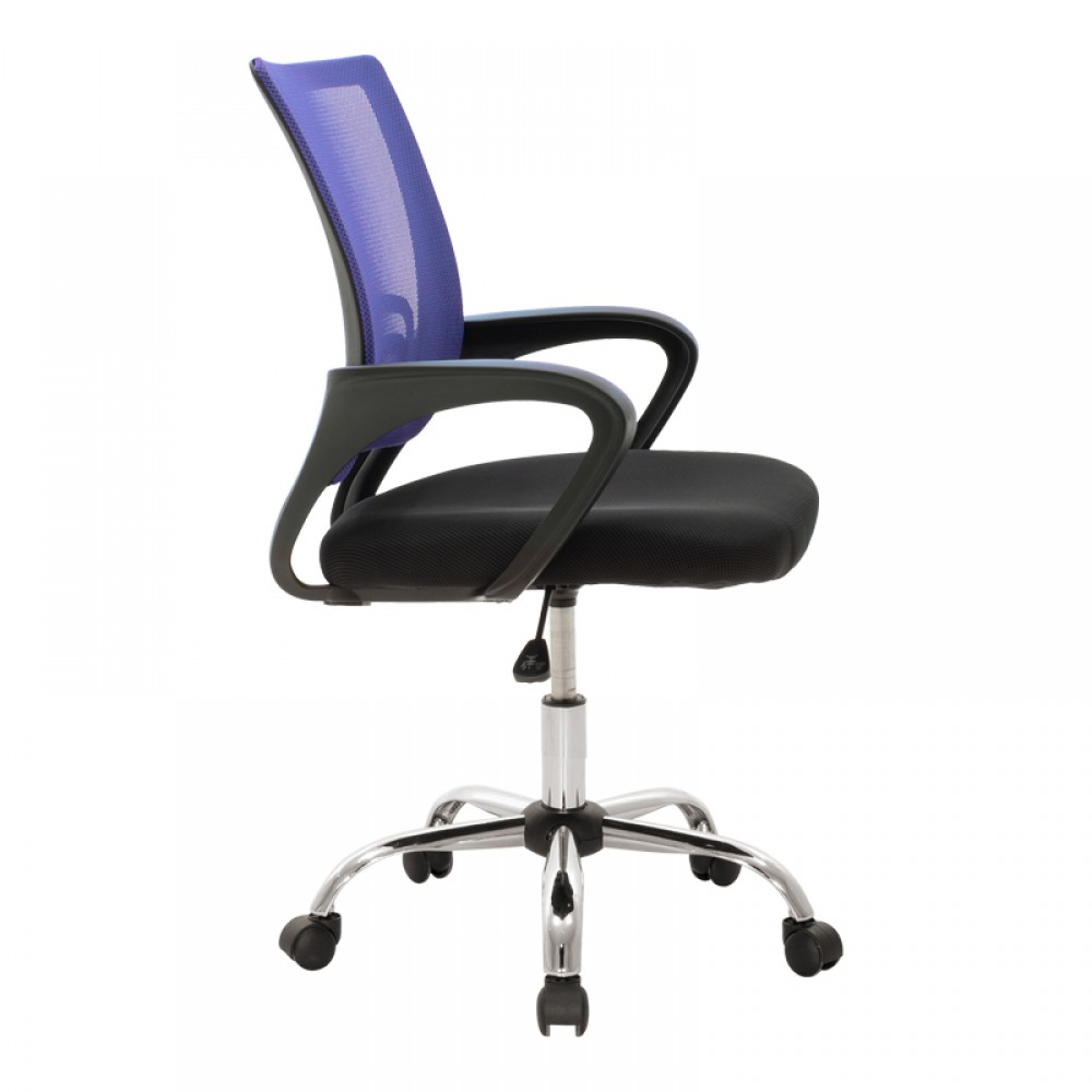 Καρέκλα γραφείου Berto II pakoworld με ανάκλιση ύφασμα mesh σε μπλε-μαύρη απόχρωση και βάση χρωμίου 60x48x85-95εκ
