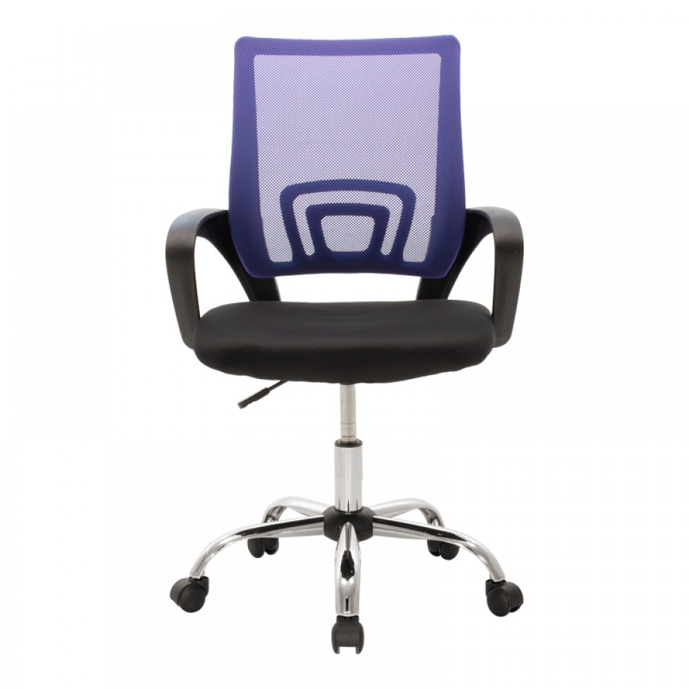 Καρέκλα γραφείου Berto II pakoworld με ανάκλιση ύφασμα mesh σε μπλε-μαύρη απόχρωση και βάση χρωμίου 60x48x85-95εκ