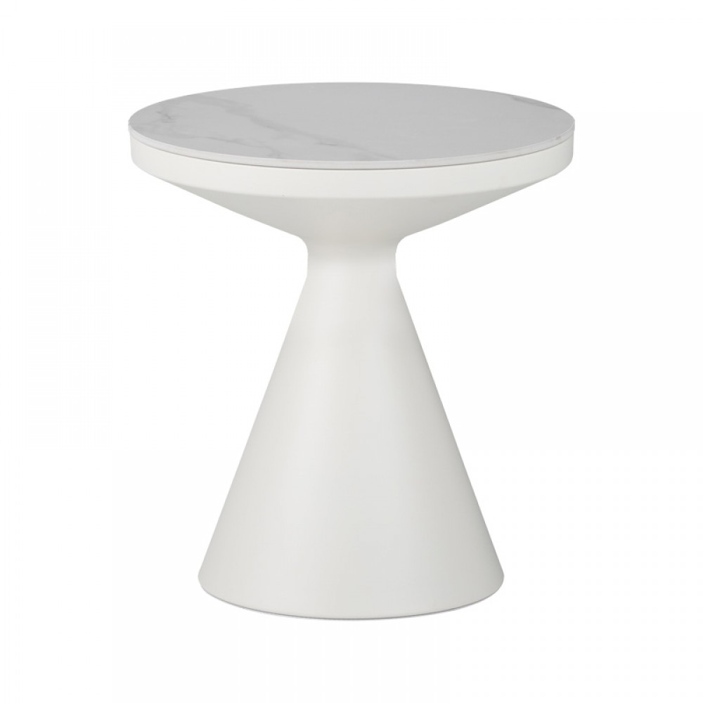 Βοηθητικά τραπέζια Coozlin Inart sintered stone σε απόχρωση λευκό μαρμάρου με λευκό μέταλλο