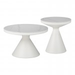 Βοηθητικά τραπέζια Coozlin Inart sintered stone σε απόχρωση λευκό μαρμάρου με λευκό μέταλλο