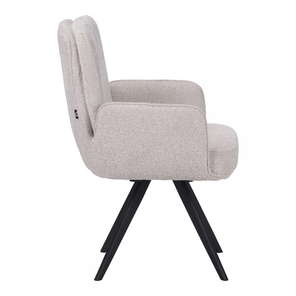 Πολυθρόνα περιστρεφόμενη Novo pakoworld ύφασμα λευκό μπουκλε-πόδια μαύρο μεταλλικό 65.5x60x90εκ