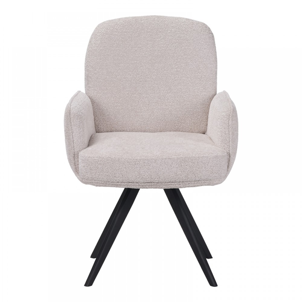 Πολυθρόνα περιστρεφόμενη Novo pakoworld ύφασμα λευκό μπουκλε-πόδια μαύρο μεταλλικό 65.5x60x90εκ