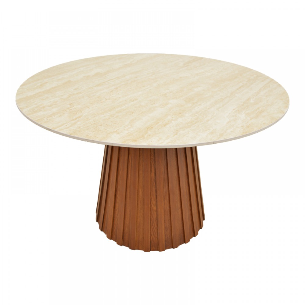 Τραπέζι Franzel pakoworld sintered stone σε όψη τραβερτίνας-mdf καρυδί Φ120x75εκ