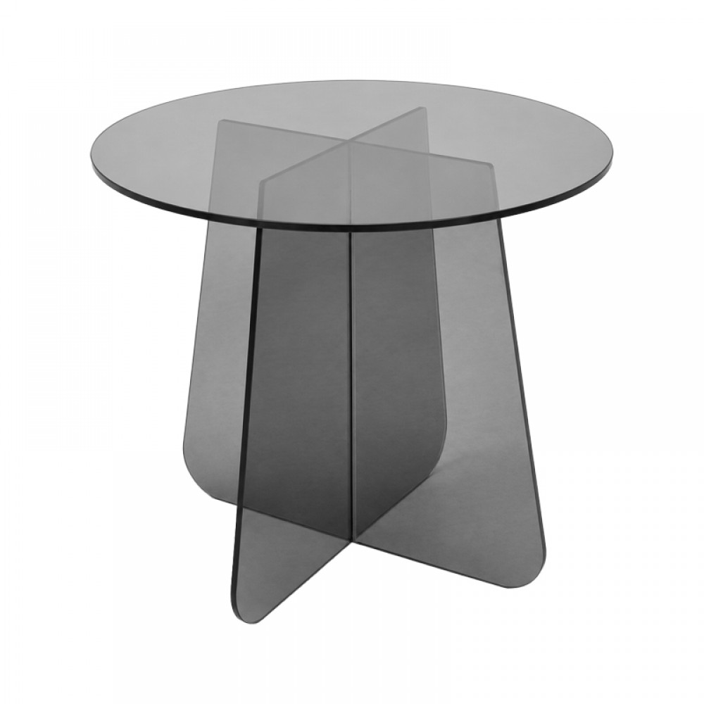Τραπέζι βοηθητικό Cleary pakoworld tempered 8mm γυαλί ανθρακί Φ50x45εκ