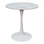 Tραπέζι Balou pakoworld sintered stone σε λευκή απόχρωση με όψη μαρμάρου-βάση λευκό μέταλλο Φ90x73εκ