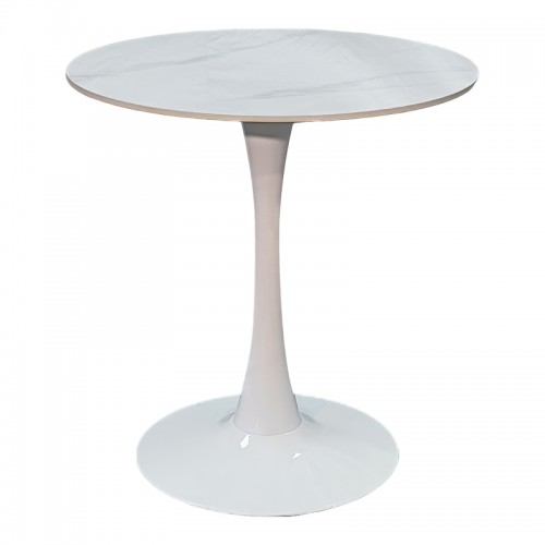 Tραπέζι Balou pakoworld sintered stone σε λευκή απόχρωση με όψη μαρμάρου-βάση λευκό μέταλλο Φ90x73εκ