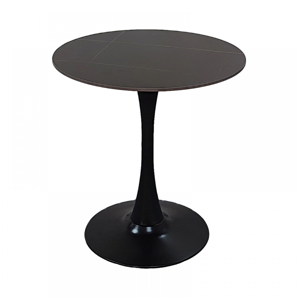 Tραπέζι Balou pakoworld sintered stone σε μαύρη απόχρωση με όψη μαρμάρου-βάση μαύρο μέταλλο Φ90x73εκ