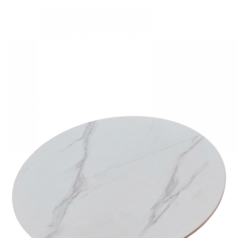 Tραπέζι Balou pakoworld sintered stone σε λευκή απόχρωση με όψη μαρμάρου-βάση λευκό μέταλλο Φ120x73εκ