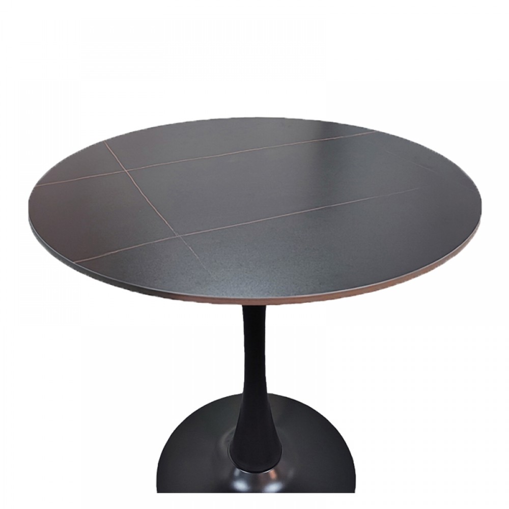 Tραπέζι Balou pakoworld sintered stone σε μαύρη απόχρωση με όψη μαρμάρου-βάση μαύρο μέταλλο Φ120x73εκ