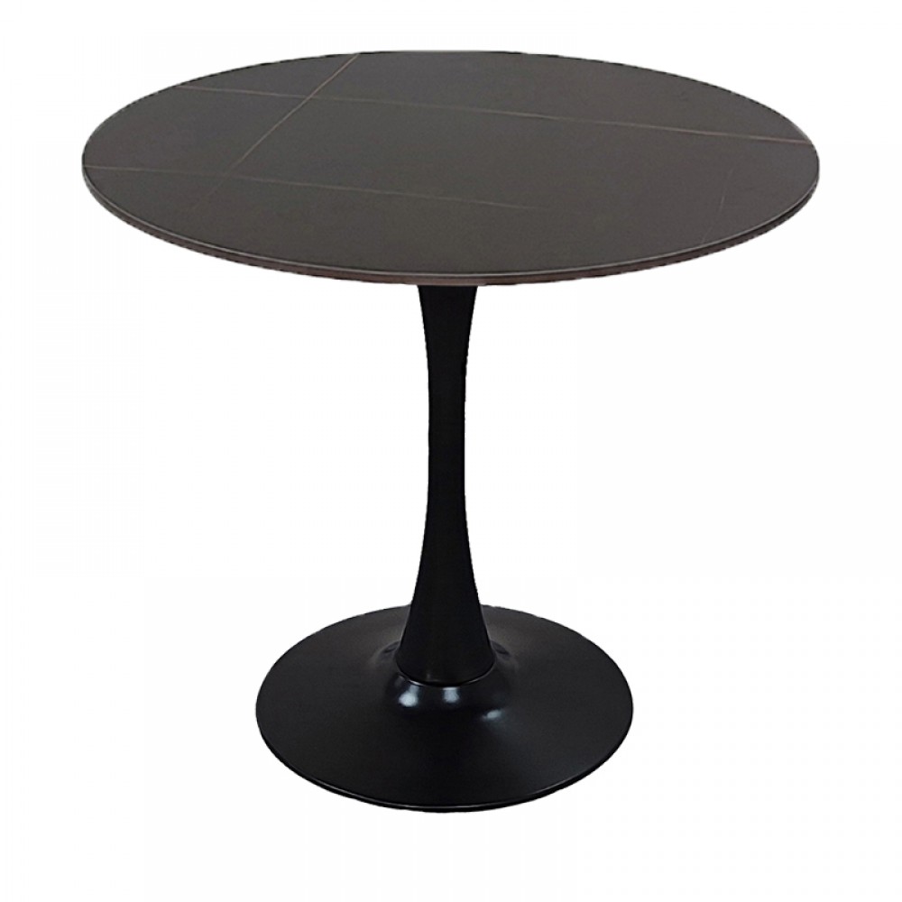 Tραπέζι Balou pakoworld sintered stone σε μαύρη απόχρωση με όψη μαρμάρου-βάση μαύρο μέταλλο Φ120x73εκ