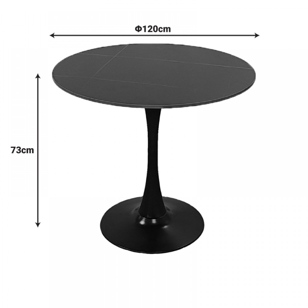 Tραπέζι Balou pakoworld sintered stone σε μαύρη απόχρωση με όψη μαρμάρου-βάση μαύρο μέταλλο Φ120x73εκ