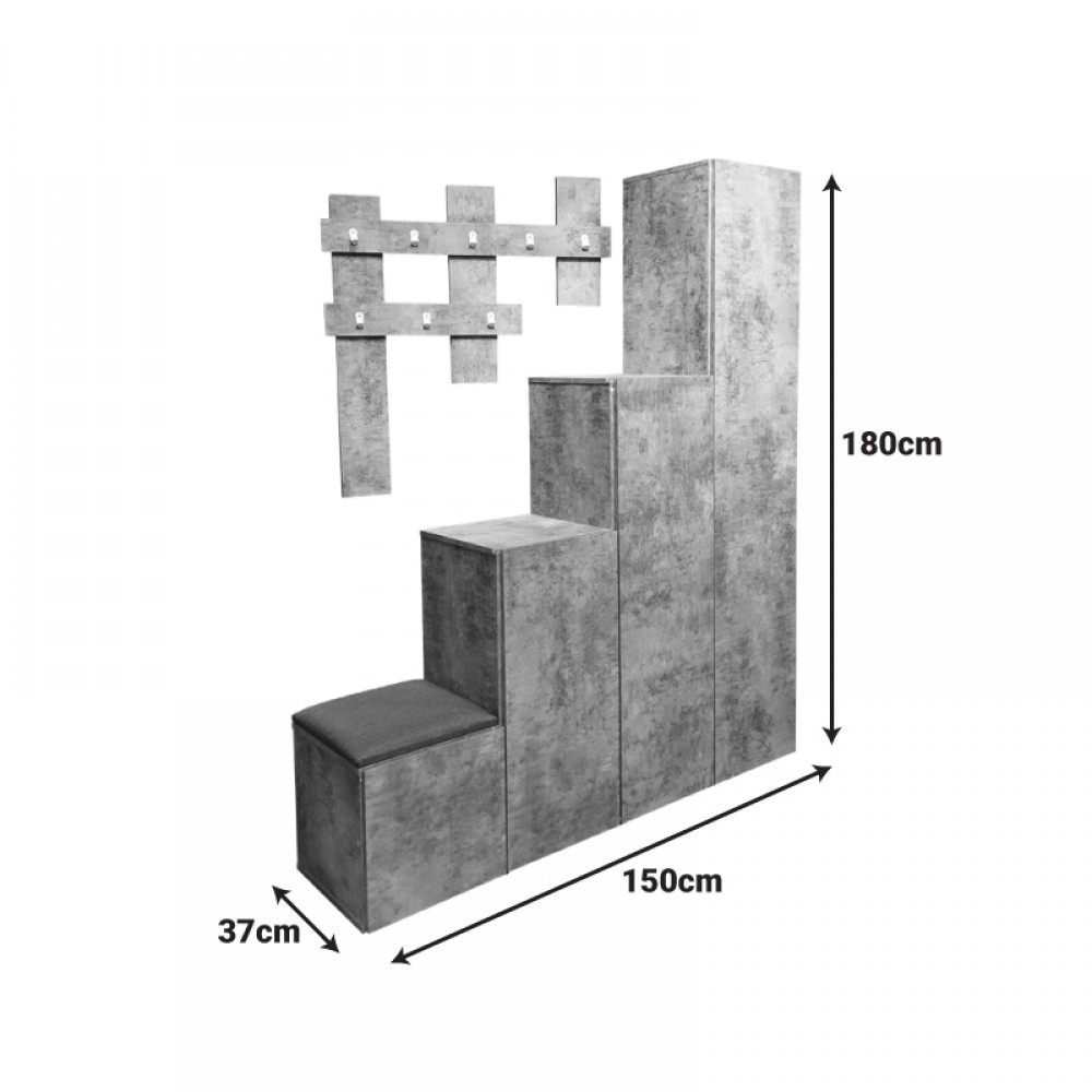 Έπιπλο εισόδου Nenich pakoworld σε γκρι oak απόχρωση 150x37x180εκ