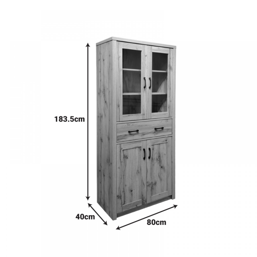 Βιτρίνα-ντουλάπα Nisso pakoworld σε oak απόχρωση 80x40x183.5εκ