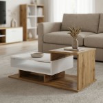 Τραπέζι σαλονιού Nuvele pakoworld sonoma-λευκό 90x50x35εκ