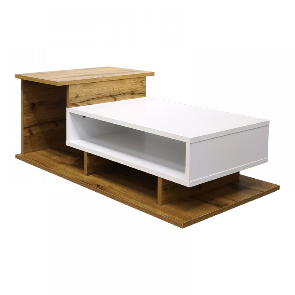 Τραπέζι σαλονιού Nuvele pakoworld sonoma-λευκό 90x50x35εκ