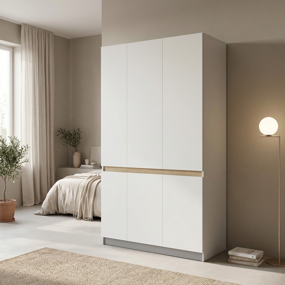 Ντουλάπα τρίφυλλη Merzia pakoworld  sonoma-λευκό 120x46.5x183εκ