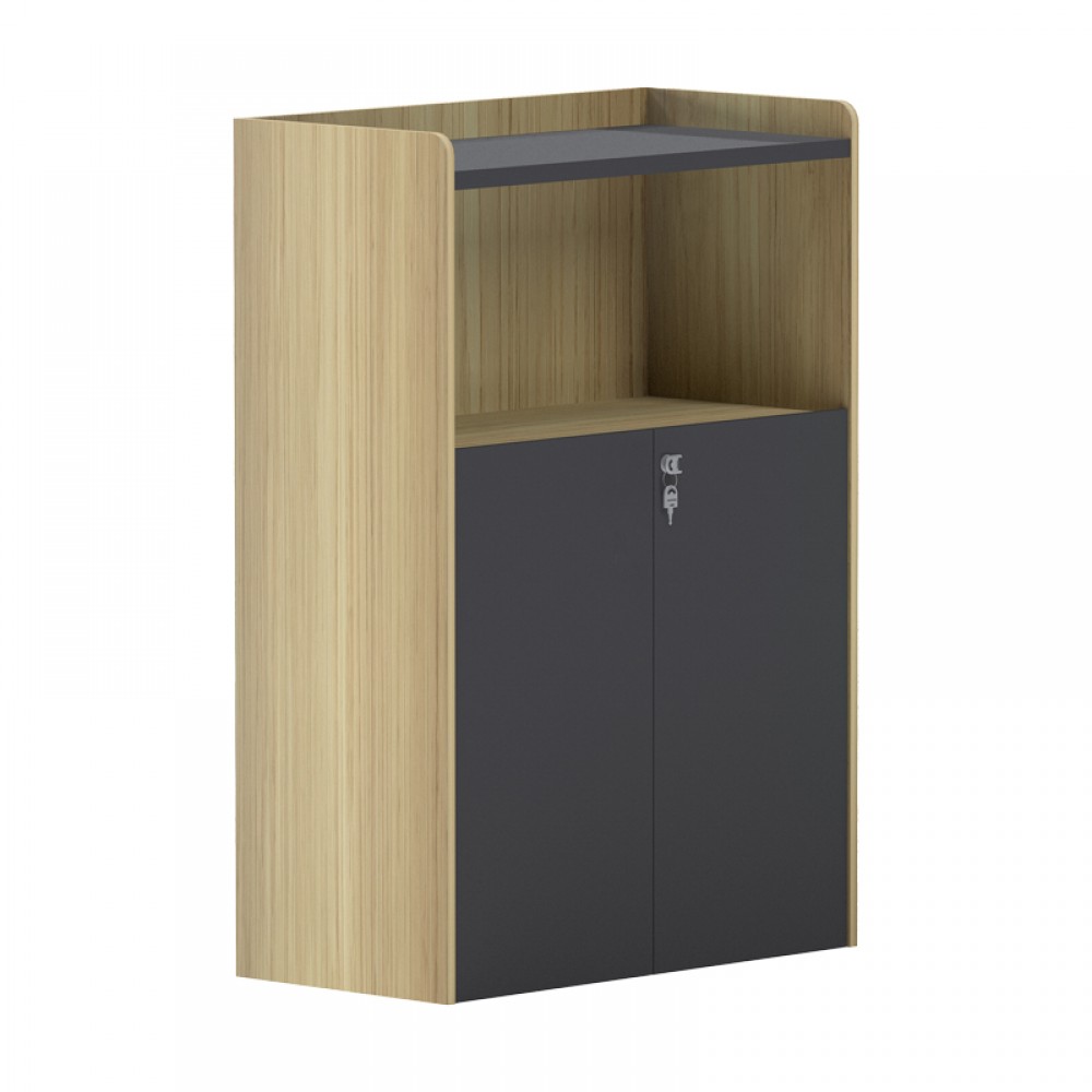 Ντουλάπι γραφείου χαμηλό Lotus pakoworld σε φυσική-ανθρακί απόχρωση 80x40x120εκ