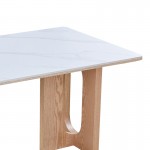 Τραπέζι Benqui pakoworld sintered stone-mdf σε λευκό μαρμάρου με βάση σε φυσική απόχρωση 160x90x75εκ