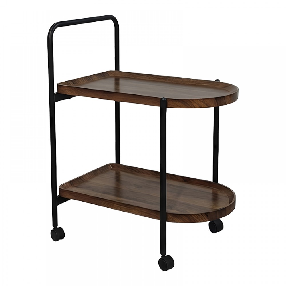 Βοηθητικό τραπέζι Whelea pakoworld τροχήλατο mdf-μέταλλο καρυδί-μαύρο 40x60x69εκ