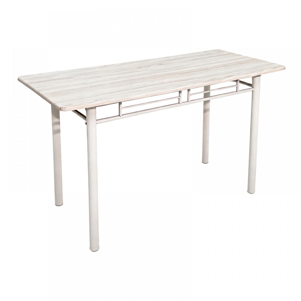 Τραπεζαρία Roza pakoworld σετ 5τμχ mdf sonoma με μεταλλικό λευκό πόδι 120x65x75εκ